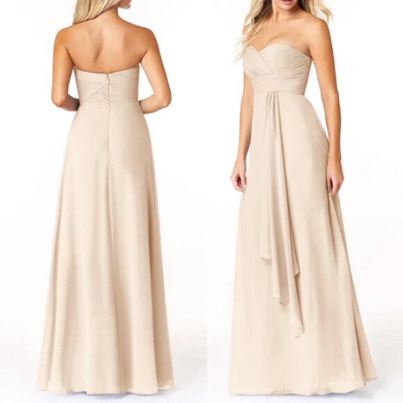 NWT AZAZIE Verde Sweetheart Strapless Flowy Layered Chiffon Bridal/Wedding Dress - Picture 12 of 14